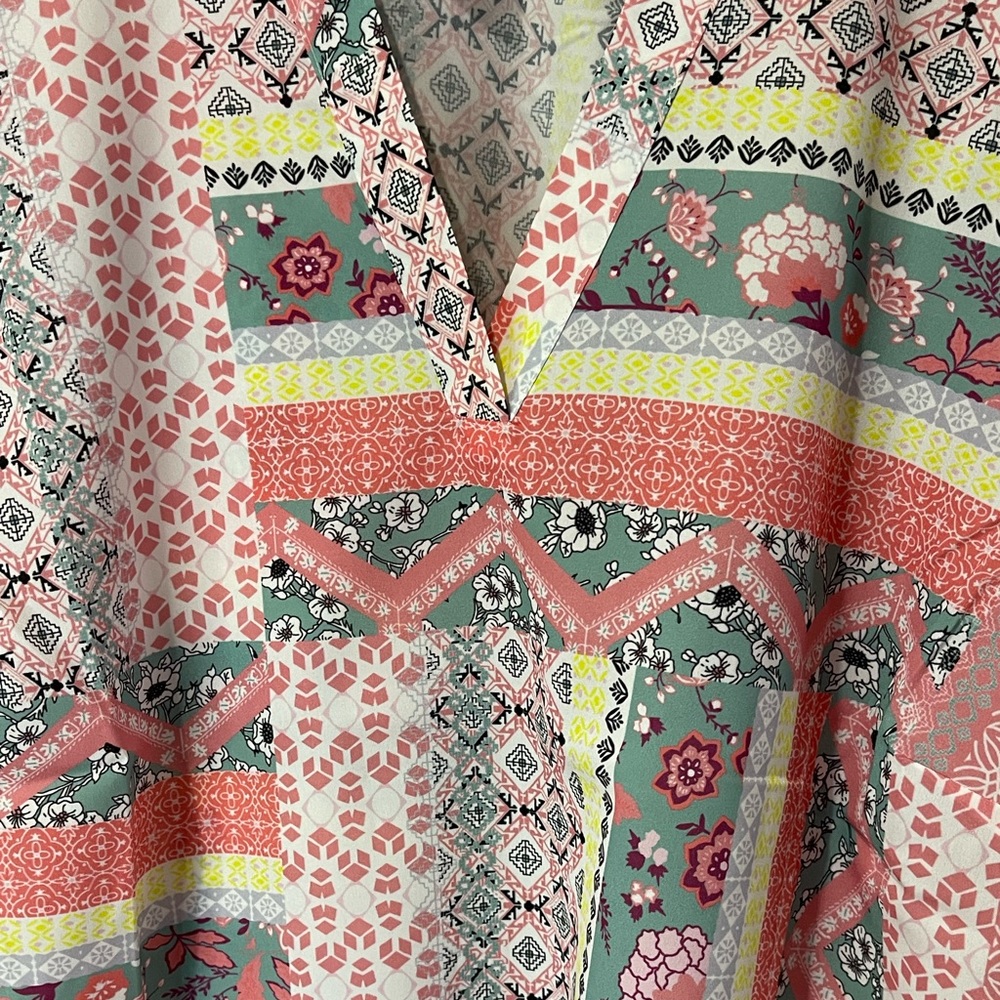 Womens 3/4 Sleeve MultiPrint Multi Color Boho Style Top Size 12 (Large) NWOT - Picture 7 of 16